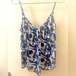 H&M Maize and Blue Paisley Boho Camisole Flowy Spaghetti Strap Tank Top